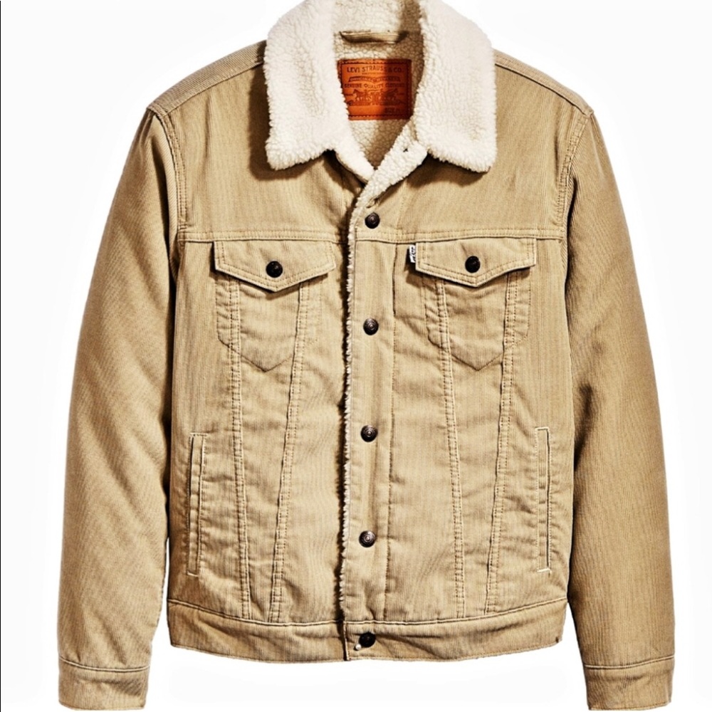 Levi’s camel cream corduroy fleece lined snap button jacket